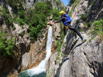 Rappeling 55m waterfall on Cetina river